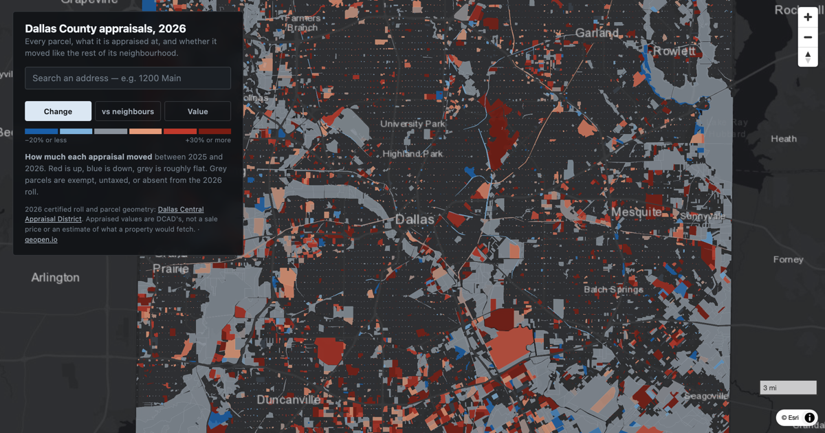 Preview of Dallas County appraisals 2026 — every parcel, and how it compares