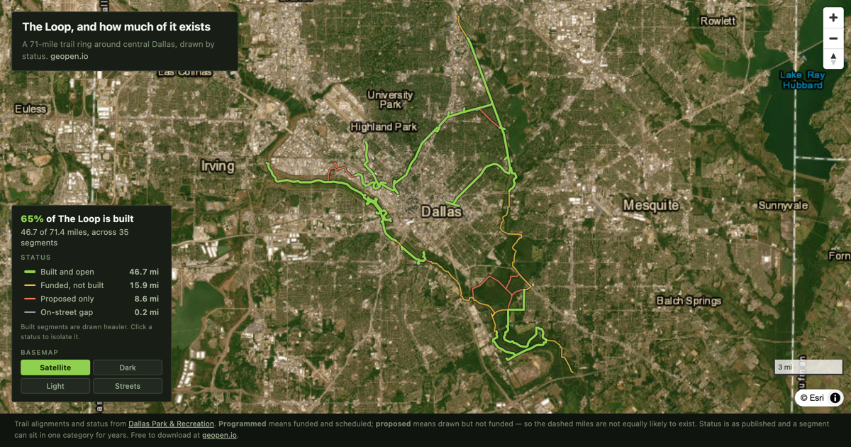 Preview of The Loop — Dallas's 71-mile trail ring, and how much of it exists