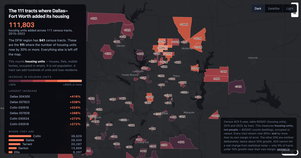 Preview of The 111 tracts where Dallas–Fort Worth added its housing