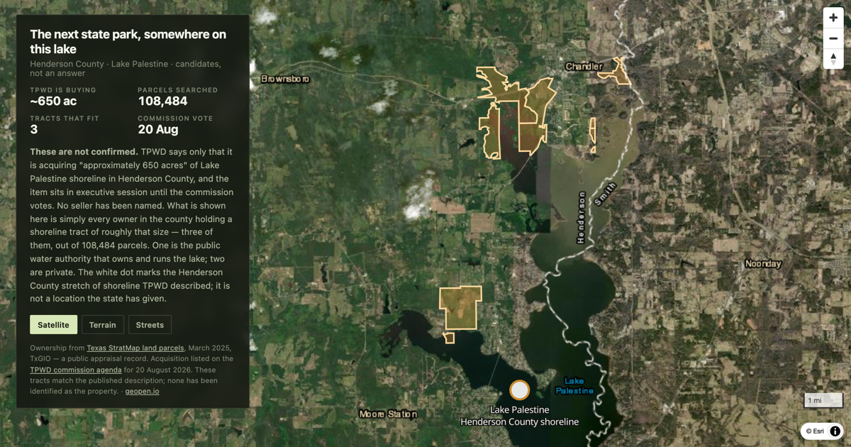 Preview of Where is the new Lake Palestine state park? Three tracts fit
