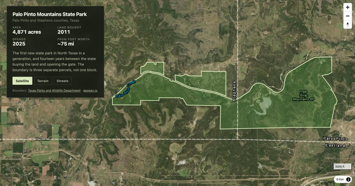 Preview of Palo Pinto Mountains State Park — the exact boundary