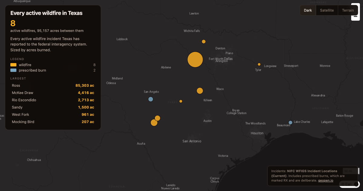 Preview of Every active wildfire in Texas