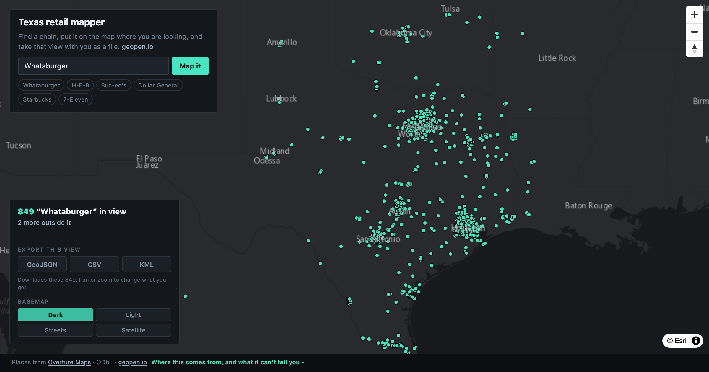 Preview of Texas retail mapper